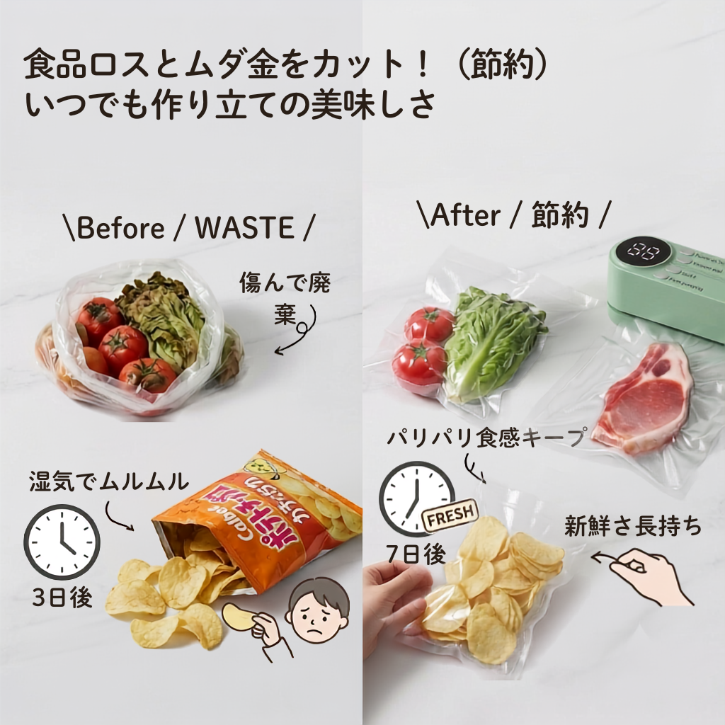 FreshLock™ | いつでも新鮮、コードレス真空保存