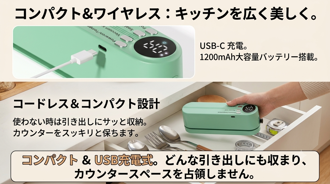 FreshLock™ | いつでも新鮮、コードレス真空保存